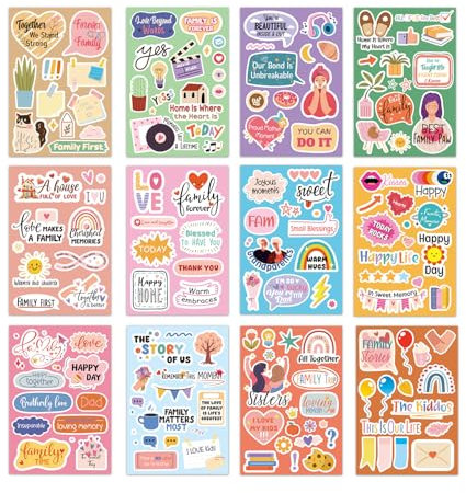 Tinoaly 12pcs Family Scrapbook Stickers, Planner Journal Stickers Photo Album Embellishment Memory Decals for Family Bonding Cherished Moments Vision Board Party Decor