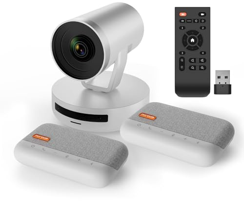 NUROUM Conference Room Camera System, 5X Optical Zoom, Noise Cancellation, All-in-one Video Conferencing Camera, PTZ Webcam, Daisy Chain Bluetooth Conference Speakers for Larger Rooms