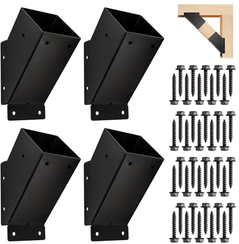 Guolich 4 Pcs Heavy Duty Roof Riser Brackets Kit,45-Degree Angle Support Brackets, Black Metal Roof Riser Beam Bracket for Roof Pergola Gazebo Patio Cover.