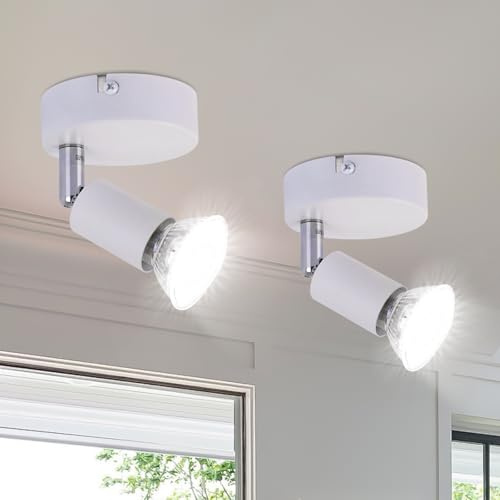 Lichtmaler LED Deckenstrahler 1 Flammig Weiß 2 Stück Deckenspots GU10 | Deckenleuchte Schwenkbar Deckenlampe Flurlampe Wand Badezimmer Küche Ohne Leuchtmittel