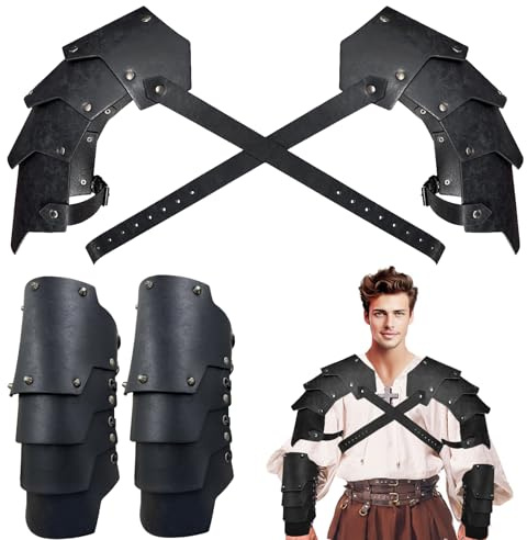 LUKIUP 2 Stück Mittelalter Schulterschutz Armschützer Set, Mittelalter Leder Schulter Rüstung, Mittelalterliche Vintage Armschienen Verstellbar fur COSPLAY Halloween, Karneval