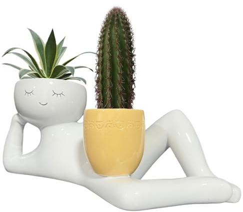 CAKEEYUM Lazy Guy Planter Pot, 10 Inch Lying Down Figure Funny Plant Pots, Decorative Resin Succulent Planter for Succulents Cactus Home Garden, Unique Cactus Plant Lover Gift
