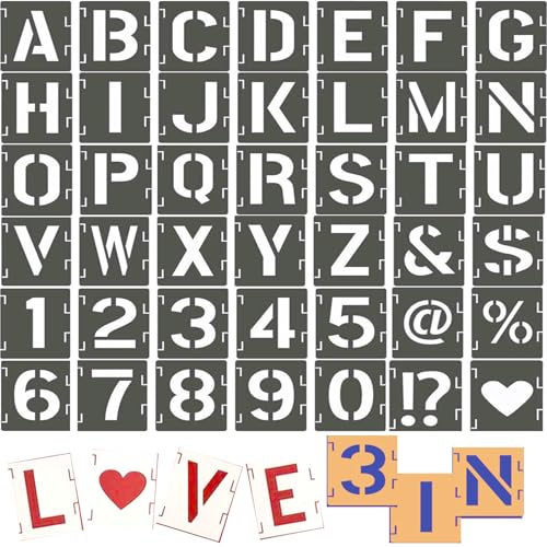3 INCH Large Letter Stencils Set - 42 Pcs Alphabet, Number & Symbol Templates for Painting, DIY Crafts - Reusable Plastic Stencils for Kids, Adults, Home Decor & Wood Burning