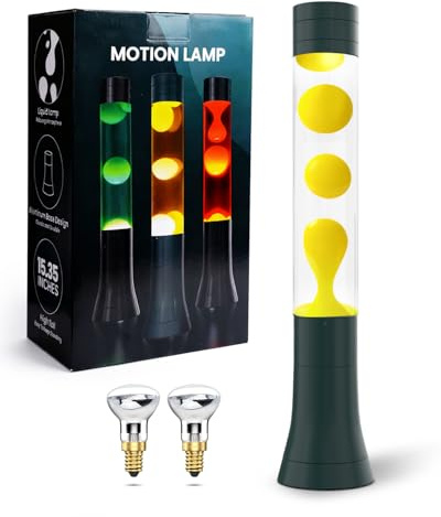 Lampe à lave Cire jaune et liquide transparent, Lampes à lave rétro 15 pouces Socle Métallique Vert avec 2 ampoules, Lampe de chevet pour salon et tables de chevet, Décoration d'ambiance pour Noël