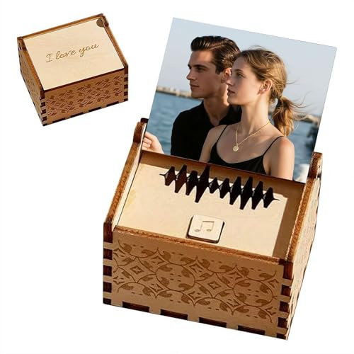 Personalisierte digitale Spieluhr, individuelle hölzerne Foto-Spieluhr mit Ihrem Foto und Text, personalisierbar für jedes Lied, jede Melodie oder Sprachaufnahme, perfektes Geschenk zum Jahrestag