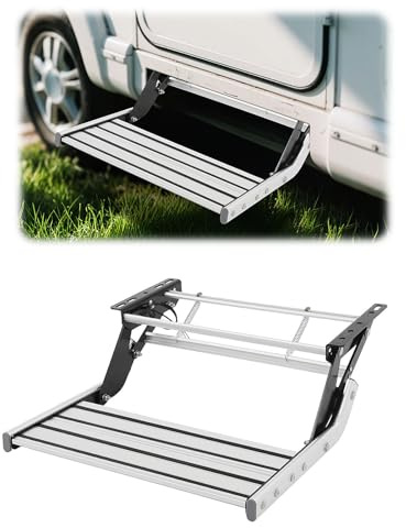 HUOMMGS Wohnmobil Trittstufe Faltbar Wohnmobil Stufen Aluminiumlegierung Wohnwagen Trittstufe rutschfest Wohnwagen Treppe mit LED Lichtstreifen Bis 200KG RV Schritt Wohnmobiltrittstufe für LKW