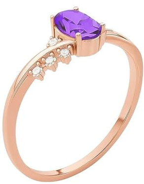 JTC LTD 9K roséguld labb odlad diamantring för kvinnor | 0,75 ct ovalt skuren ametist center med runda sidoaccenter | spetsuppsättning löftesring | Storlek-H