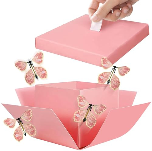 Caja Sorpresa,Caja de Regalo de Mariposa Explosión,Cajas de Regalo Explosiva con 4 Mariposas Voladoras,Cajas Sorpresa Explosiva,Creativa y Sorprendente para Cumpleaños,Navidad