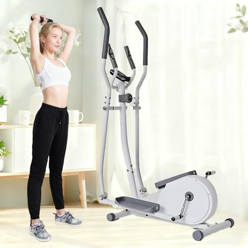 Machine Elliptique De Perte De Poids avec 8 Niveaux De Résistance, Machine De Cardio-Fitness, Vélo De Fitness pour Hommes Et Femmes, pour Un Entraînement Complet du Corps, Brûle Les Graisses White