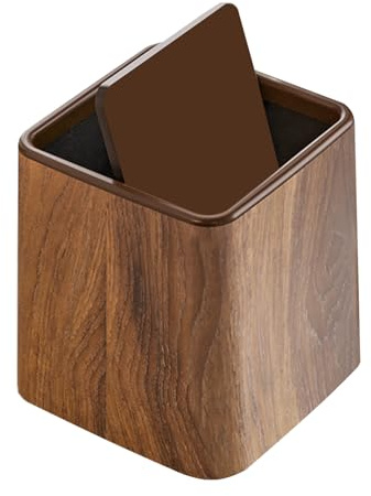 Genérico Papelera De Imitación De Madera Pequeña - 14.7x14.7x15.3cm Papelera De Escritorio Vintage, Cubo De Basura De Mesa Con Tapa Abatible, Para Escritorio, Oficina, Baño, Cafetería, Mesa, Hogar