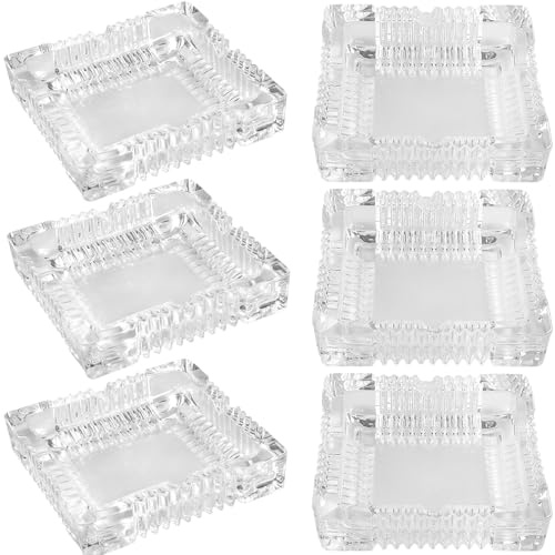 ZEONHAK 6PCS 6x6 Inch Large Glass Ashtray, Square Tabletop Crystal Ashtrays for Cigar, Decorative Smoke Collectible Tribal Design, Indoor Home Office Decor or Outdoor Patio Balcony Use