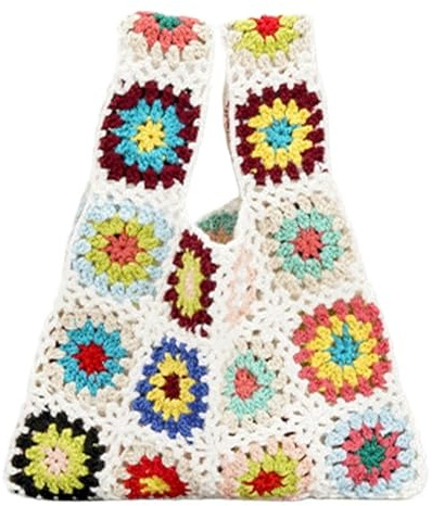 YGMNQAL Bolso De Ganchillo Mujer Bolsos de mano for mujer con diseño de flores de ganchillo a cuadros, pequeños bolsos de mano tejidos, bolso de playa informal