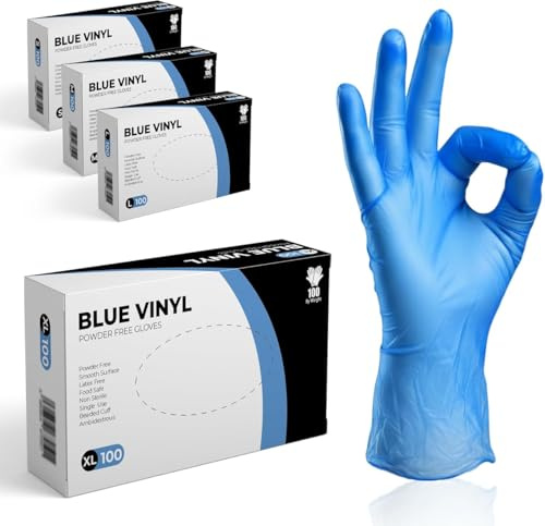 The Real Touch 1000 Stück Einweghandschuhe XL, Blau Vinylhandschuhe, Puderfrei und Latexfrei Einmalhandschuhe, Vinyl Handschuhe Einweg für Den Umgang Mit Lebensmitteln, Die Reinigung und Den