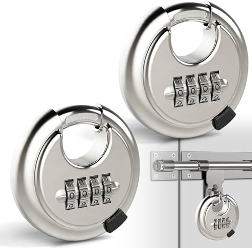 BAIFULAI 2 lucchetti a combinazione, 70 mm, rotondi, a 4 cifre, in acciaio inox 201, serratura con codice numerico, serratura con gancio circolare, serratura a combinazione per capannoni, cuscinetti
