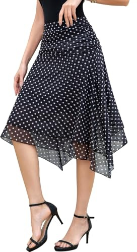 Genfien Gonna Donna Vita Alta Midi in Tulle Trasparente a Strati con Fodera Orlo Asimmetrico Lunghezza al Ginocchio Elegante a Forma A Estate