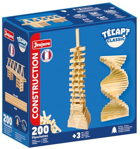 Jeujura - TECAP Classic - 200 Pièces - Jeu de Construction dès 3 Ans - 8302 | Planchettes en bois - Jeu d’équilibre créatif et imagination - Modèles Inclus - Idée cadeau enfant - Fabriqué en France