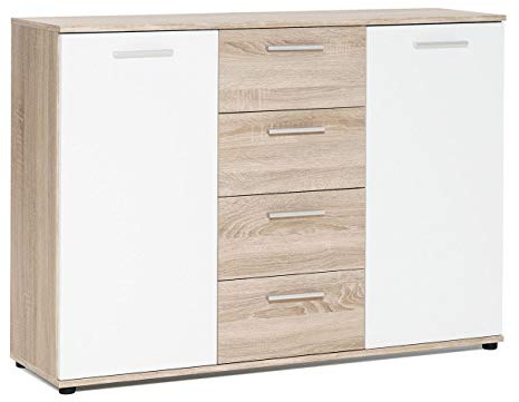Newfurn Sideboard Kommode Natur Anrichte Highboard Mehrzweckschrank II 120x85x 35 cm (BxHxT) II [Esra.six] in Sonoma Eiche/Sonoma Eiche/Weiß Wohnzimmer Schlafzimmer Esszimmer