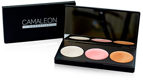 Camaleon Cosmetics - Paleta Iluminadores - 3 tonos - Blanco, Rosa y Bronce - En Crema - 100% Natural - Vegano - 1 Unidad - 7.5g
