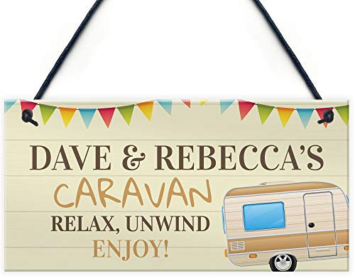 Red Ocean PERSONALISED Any Names Camper Caravan Hanging Welcome Plaque Home Garden Retirement Gifts