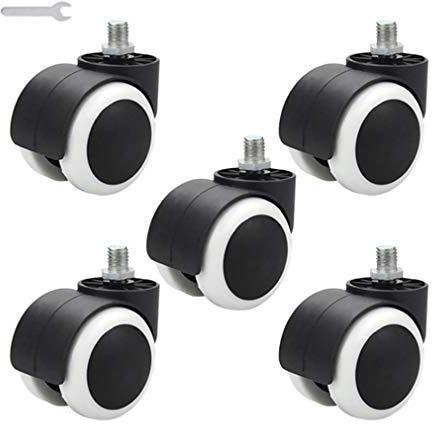 KDDFN 2 Lenkrollen, M10-Gewindestangen, schwarz-weiße Räder, Bürostuhl Rollen, Kaffeetisch Rollen, kleine Möbelrollen (5er-Pack)