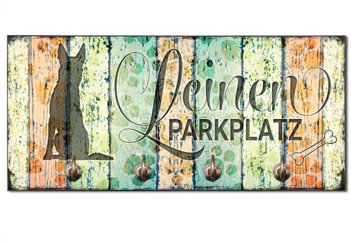 Cadouri Design-Hundegarderobe » Leinen Parkplatz « mit Hunde-Silhouette (Malinois) Wandhaken Hund┊Wandgarderobe, Leinenhalter, Hakenleiste