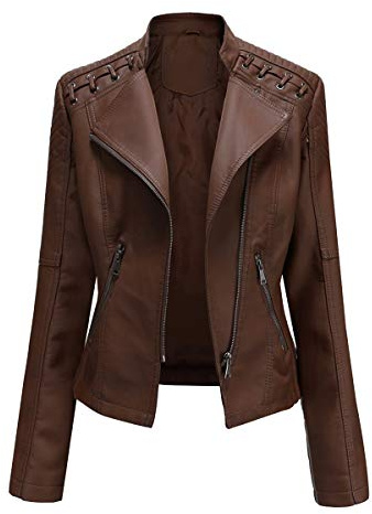 YYNUDA - Giacca da donna in ecopelle, elegante, con cerniera, da motociclista, classica, corta