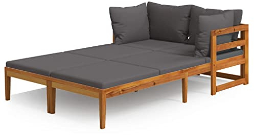 vidaXL Sonnenliegen mit Dunkelgrauen Kissen 2 STK. Akazienholz