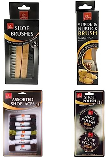 MULTIPLE JUMP Shoe Cleaning Kit - Suede and Nubuck Brush, 2 pk Shoe Brushes, 2 pk Shoe Polish Tins Brown, Black with 10pcs Assorted Shoelaces for all Sports Shoes, Trainers and Hiking Boots, One Size…