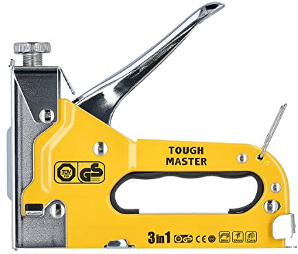 TOUGH MASTER 3-in-1 Staple Gun Heavy Duty Staple Nail Steel Gun Force Regulator Quick Jam Release Hand Staple Gun 4-14mm for Upholstery, Material Repair, Carpentry, Crafts, DIY, Yellow, TM-SG31FR