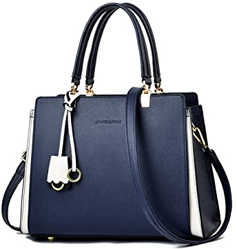 NICOLE & DORIS Damen Handtasche Elegant Henkeltasche Leder Schultertasche Frauen Umhängetasche Multifunktion Shopper Tote Tasche Mittelgroß mit Anhänger Dunkelblau