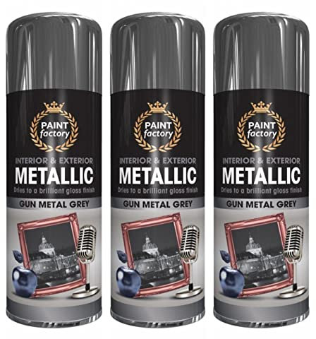 AHS Metallic Gun Metal Grey Spray Paint 400ML - Aerosol Paints For Furniture, Plastic, Metal, Wood, Decorative Items - Quick Drying Gloss Finish Paint - Long Lasting Interior & Exterior Paints - (3)
