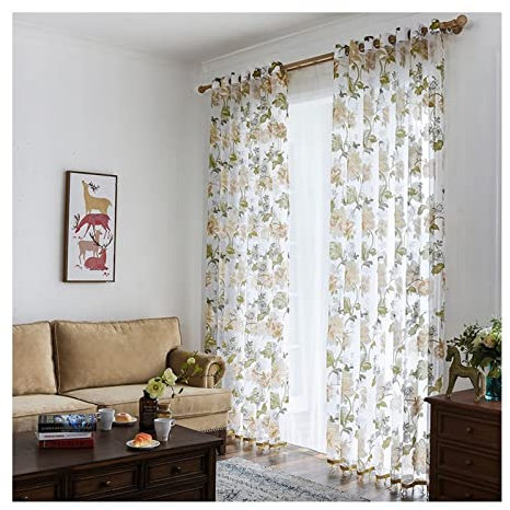 Aotiwe Gardinenstoff Durchsichtig, Schlaufenschal Gelb Stickerei Organza Polyester 2 Stücke 137X214cm