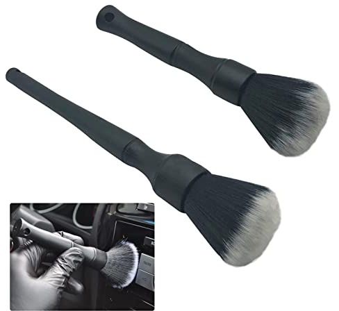 Bansusu Car Detailing Brush Artificial Fiber 2 PCS Ultra Soft Synthetic Bristles Black Car Brush Interior Leave No Trace Easy Cleaning for Detail of Car, Motorcycle