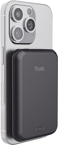 Trust Mobile Magno Batterie Externe 5000 mAh Magnétique sans Fil, Charge Rapide, Chargeur USB-C, Power Bank 50% Matériaux Recyclés, Chargeur Induction Compatible avec iPhone 12 et Plus - Noir