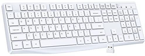 Lovaky Tastiera wireless 2,4 G, ergonomica, senza fili, con indicatore luminoso ingrandito, tastiera per PC con tastiera numerica per laptop, desktop, Surface, Chromebook, notebook, bianco neve