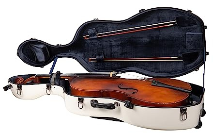Crossrock CRF2020CEFMW Cellokoffer - Milchweiß - Fiberglas - Mit Rädern - Passt für 4/4 Cello - Gepolsterte Musiktasche - 3 Griffe - Abnehmbare Schultergurte - Zahlenschloss