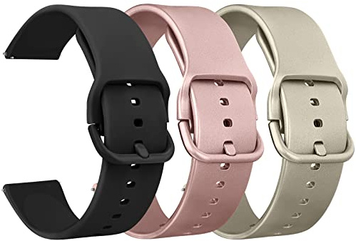 Vancle 3Pack für 20mm Armband Silikon Uhrenarmband mit Schnellverschluss geeignet Ersatzarmband für Damen Herren(Schwarz/Roségold/Gold)