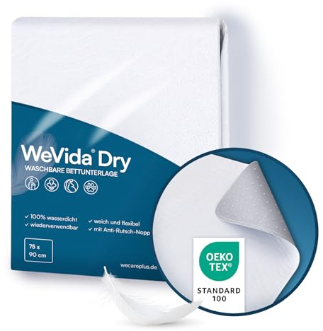 WeVida®Dry Waschbare Inkontinenz Bettunterlage wasserdicht | Inkontinenzunterlage mit rutschfestem Silikonkissen (75 x 90 cm)