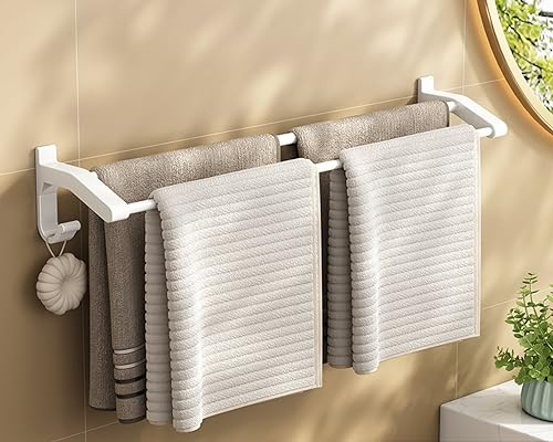 Handtuchhalter Handtuchstange Regal Badezimmer Bad Hardware Anhänger, weiß-Doppelstange 70cm Handtuchhalter