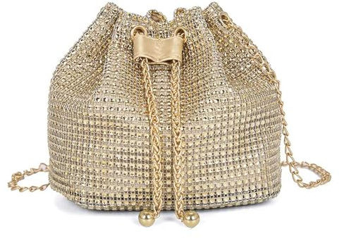 NatTco Borse da Sera Donna S Borse per Secchi di Rina di Rinestina di Perle retrò Sacchetti di Spalla Lucenti Piccoli Borse da Donna con Borse Femminile-oro-18 X 14 X 11 Cm