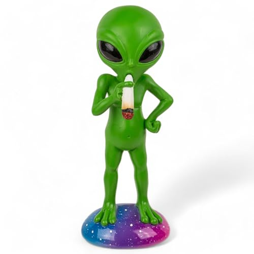 MIJOMA Deko-Figur Rauchender Alien | Handbemalt, aus Kunststein, 16,5 cm | Witziges Rauchergeschenk, Dekorationshighlight