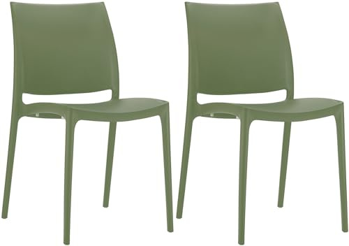 CLP Lot De 2 Chaises D'Extérieur Empilables Maya en Plastique I Chaise De Balcon Résistante Aux UV, Couleur:Olive