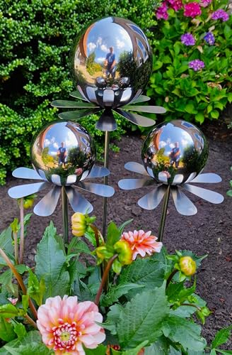 Jürgen Bocker Garten-Ambiente Blütenzauber Rotterdam 3er Set Rosenkugel 15/10/10 cm Edelstahl Gartenstecker Deko mit Stab 80 cm (schwarz poliert)