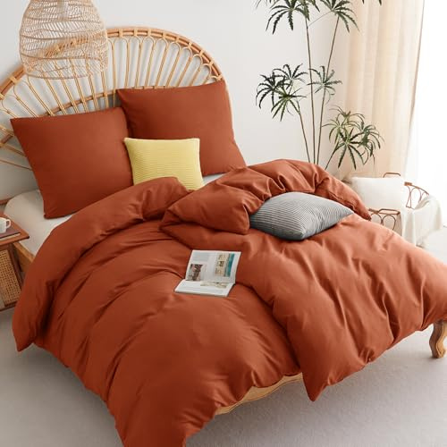 WAVVE Bettwäsche 135x200 4teilig Terracotta - 2 Bettbezüge 135 x 200 cm mit 2 Kissenbezüge 80x80 cm, ÖKO-TEX Bettwäsche-Sets aus Mikrofaser mit Reißverschluss Weich