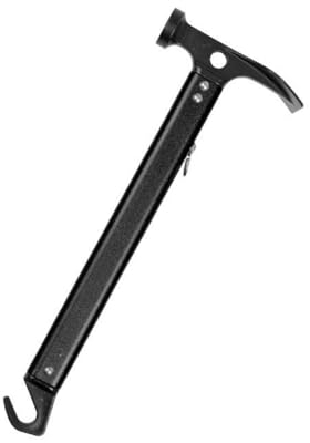 Rockreyoa Multifunktions Camping Hammer Multifunktionaler Zeltheringhammer Aus Aluminium 31cm Outdoor-Campinghammer Mit Haken für Zeltheringe rutschfest Kopf Zeltstangen-Abzieher Schwarz 310 * 110mm