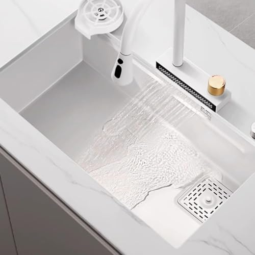 ZHENCHAO Évier Multifonction de Cuisine avec tuyaux de Drainage Blancs, Grand évier à cuve Unique en Acier Inoxydable avec Planche à découper et Bassin Mobile, évier d'angle de Bar avec AC