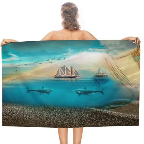 Strandtücher, Nautisches Schiff Duschtuch Mikrofaser Strandlaken Sandfreie Beach Towel Für Pool Strand Spa 80X130Cm