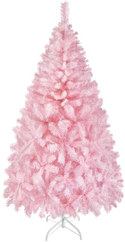Yaheetech Albero di Natale 183 cm Artificiale Folto Alberi Effetto Realistico con Supporto in Metallo Pieghevole Portatile Decorazione Natalizia per Casa Negozio Rosa