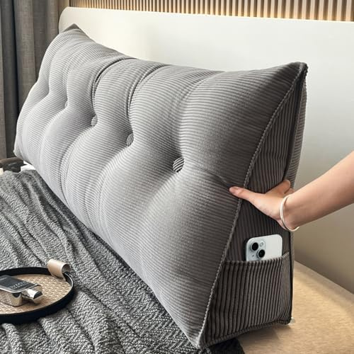 Kopfende Rückenkissen 140/160 Großes Lang Lesekissen/Keilkissen für Bett und Sofa Rückenlehne Kissen Kopfteil Dreieckskissen Bequemes Wandkissen Waschbar Rückenstütze Rückenpolster(135X20X50cm,Grey A)