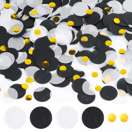 Konfetti Bunt 6000 Stück, 2,5cm Konfetti Geburtstag Groß Confetti | Schwarz Gold Runde Streudeko Tischdeko für Geburtstag Hochzeit Party Dekoration(50g)